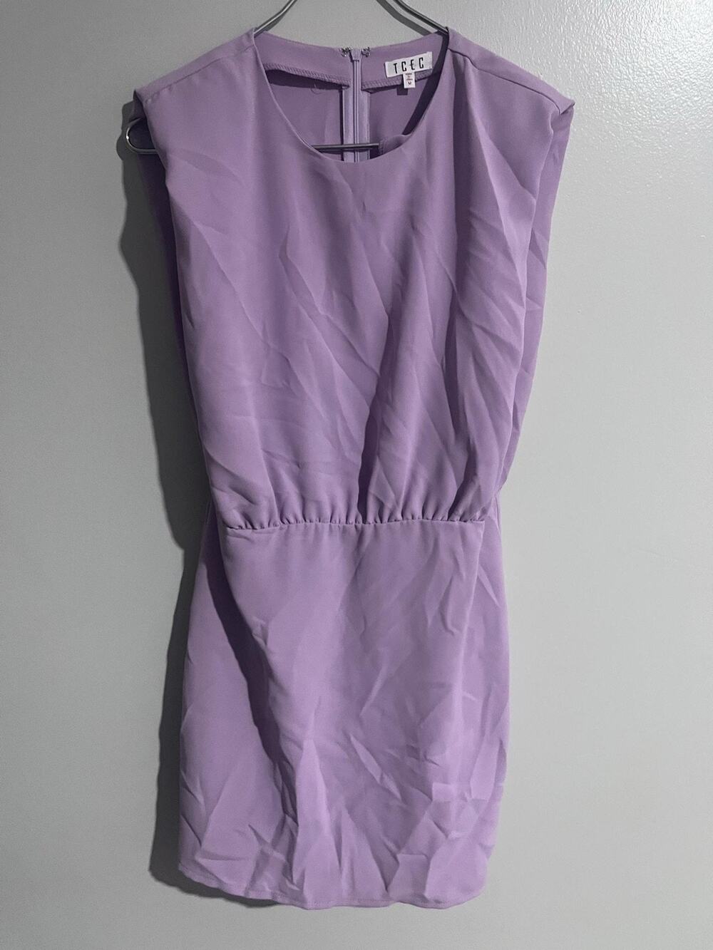 TCEC Dress Womens M Purple Blouson Knee Length Round Neck Zippered Lined